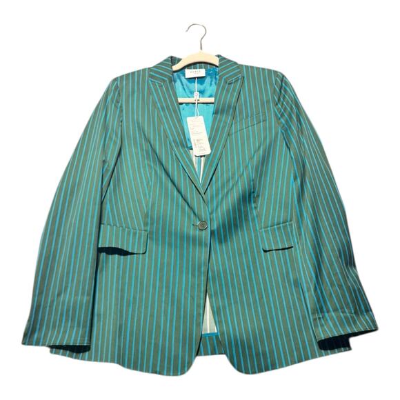 NWT Akris Punto Striped Blazer Womens 12 Palmleaf Green office designer - Picture 1 of 9